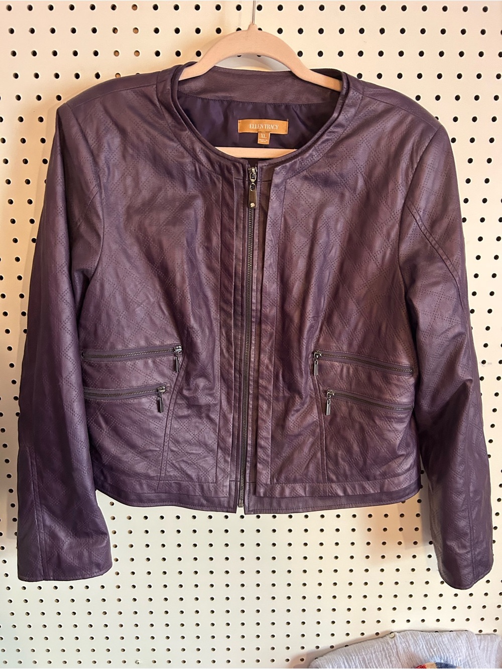 Ellen Tracy Plum Leather Zip Jacket XL